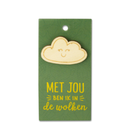 Houten Broche op cadeaukaartje - in de wolken