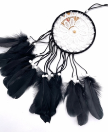 Dromenvanger - Gehaakt Bloem - Zwart wit - ganzenveren - 15 cm