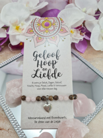 Edelsteen Armband - Geloof, Hoop en Liefde - Vriendschapsarmband - Rozenkwarts