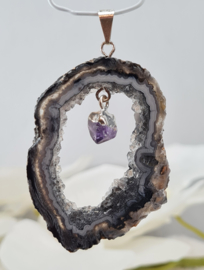 Agaat Geode Druzy Edelsteen Hanger met Amethist in Zilver