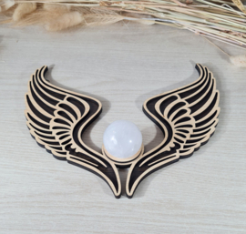 Edelsteen bol houder - Engelenvleugels - Hout - 23 cm