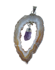 Edelsteen Hanger Agaat Geode Hangende Amethist Verzilverd