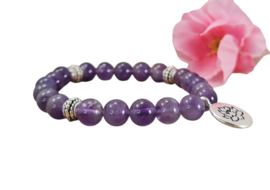 Edelsteen Armband Amethist met Lotus- 8 mm
