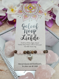 Armband - Geloof, Hoop en Liefde - Vriendschapsarmband - Rozenkwarts Edelsteen