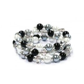 Armband - beads - grijs zwart