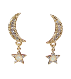 Oorbellen Moon & Stars - Koper Gold Plated Peach