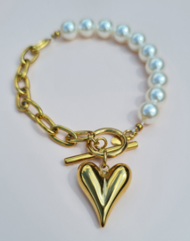 Armband Love Pearls - Rvs en Parels  Goudkleur