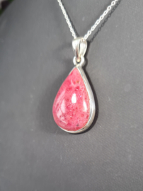 Rhodoniet Druppel Edelsteen Hanger in 925 Sterling Zilver 3,5 cm