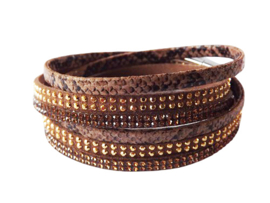 Leren armband - wikkelarmband - bruin snake