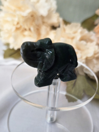 Olifant Groene Mosagaat Edelsteen Carving 4 cm - Geluk en Kracht