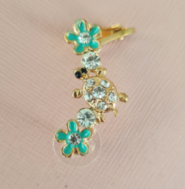 Oorbel - Earcuff - Bloemen & Schildpad - Aqua - 3 cm