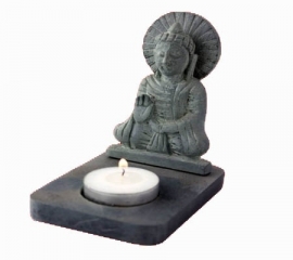 Sfeerlicht - Boeddha - waxinelichthouder - grijs - 11 cm