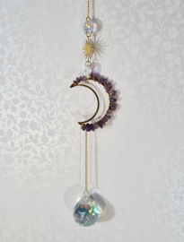Raamhanger Suncatcher met Amethist Maan en Kristallen Bol