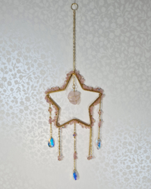 Raamhanger Suncatcher Ster met Rozenkwarts 12 cm