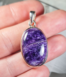 Charoiet Ovaal Edelsteen Hanger in 925 Sterling Zilver 3,7 cm