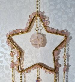 Raamhanger Suncatcher Ster met Rozenkwarts 12 cm