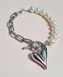 Armband Love Pearls - Rvs en Parels  Zilverkleur