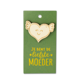 Houten Broche op cadeaukaartje - Moeder