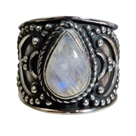 Edelsteen Ring Regenboog Maansteen Druppel Zilver - Maat 17
