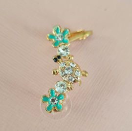 Oorbel - Earcuff - Bloemen & Schildpad - Aqua - 3 cm