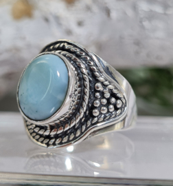 Edelsteen Ring Larimar Ovaal 925 Sterling Zilver - Maat 17