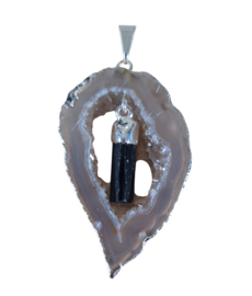 Edelsteen Hanger Agaat Geode Hangende Toermalijn Verzilverd