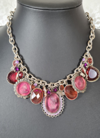Ketting Camee Bedels roze rood