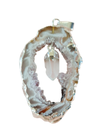 Edelsteen Hanger Agaat Geode Hangende Bergkristal Verzilverd