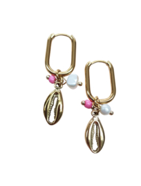 Oorbellen Schelp met kraal - Stainless Steel no.20