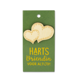 Houten Broche op cadeaukaartje - Harts vriendin