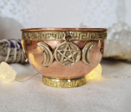 Offerschaal Tibetaanse wierookbrander Drievoudige Maan koper