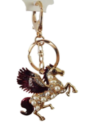 Sleutelhanger - Pegasus - paard - donkerrood goud - met strass en pareltjes