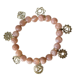 Edelsteen Armband Zonnesteen 8 mm met Chakra bedels