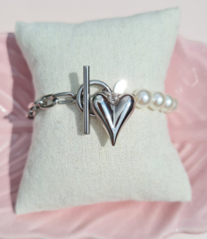 Armband Love Pearls - Rvs en Parels  Zilverkleur