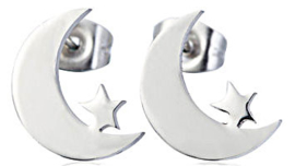 Oorbellen - Moon and Star - Stainless steel - 1,3 cm