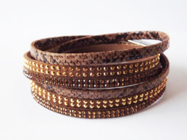 Leren armband - wikkelarmband - bruin snake