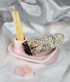 Smudge schaal  en Palo Santo houder Hart - Pastelroze - Keramiek