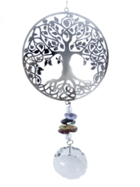 Tree of Life - Boom des Levens RVS- Raamhanger met kristal en chakra kristallen