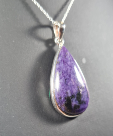 Charoiet Druppel Edelsteen Hanger in 925 Sterling Zilver 4,3 cm