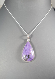 Charoiet Druppel Edelsteen Hanger in 925 Sterling Zilver 4,3 cm