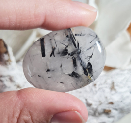 Toermalijn in Kwarts Platte Steen 3,5 cm no.9 Edelsteen