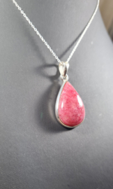 Rhodoniet Druppel Edelsteen Hanger in 925 Sterling Zilver 3,5 cm