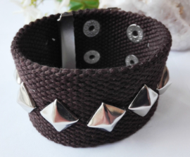 Armband - Stof - studs - bruin