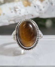 Edelsteen Ring Tijgeroog 925 Sterling Zilver - Maat 16