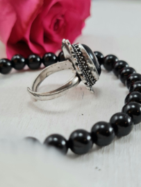 Ring - Zwarte Toermalijn - Verstelbaar - Messing