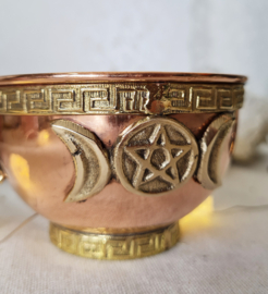 Offerschaal Tibetaanse wierookbrander Drievoudige Maan koper