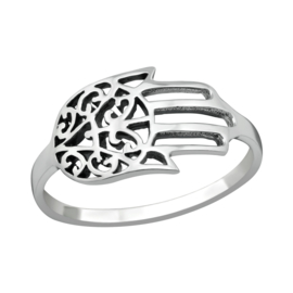 Ring Hamsa hand 925 Sterling Zilver - Maat 17 en 18