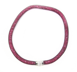 Sterren dust Ketting - zwart gevuld roze - strass sluiting