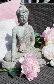 Beeld - Boeddha - handreiking aarde - Steengrijs - 39 cm
