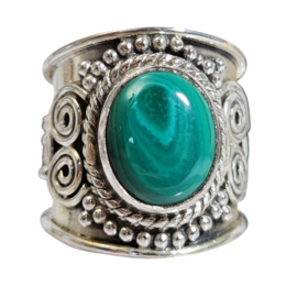 Edelsteen Ring Malachiet Ovaal 925 Zilver - Maat 17